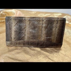 Snakeskin fold-over wallet 7 1/2 x 3 1/2 folded